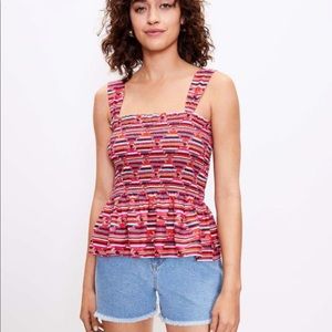 LOFT Red Petite Ikat Smocked Peplum Cami
